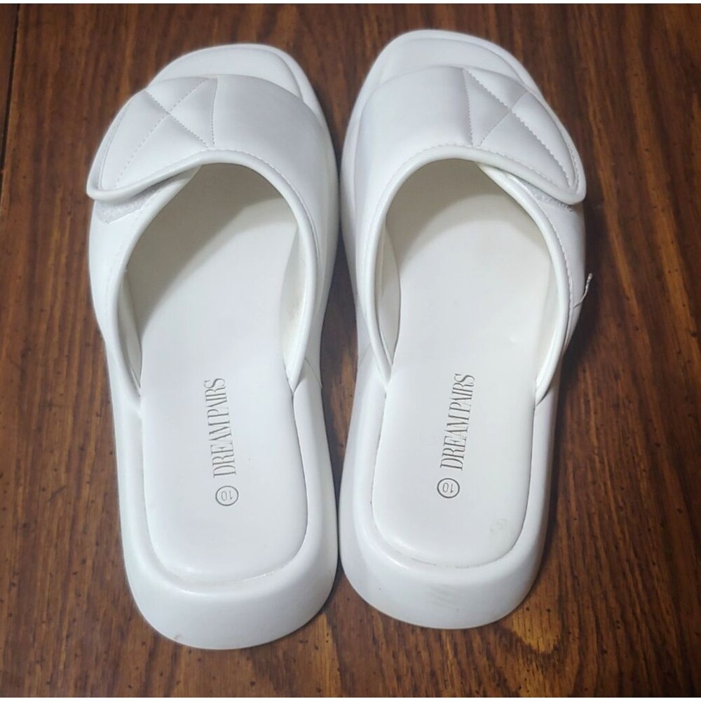 Dream Pairs Womens Sandals 10 White Slip On Hook and Loop Chunky Slides Flat